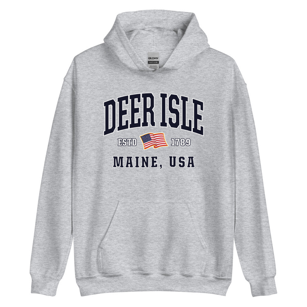 Patriotic Deer Isle Hoodie - USA Flag Deer Isle, Maine 4th of July Sweatshirt