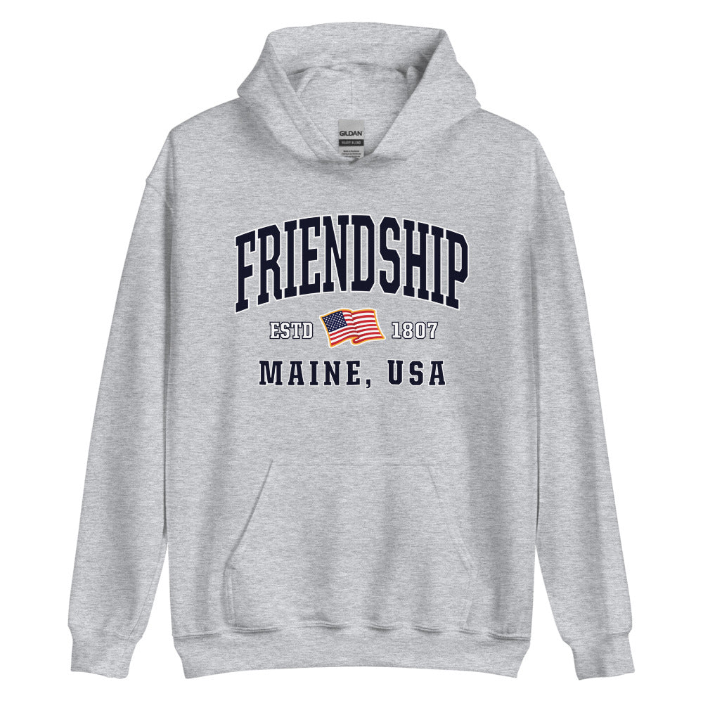 Patriotic Friendship Hoodie - USA Flag Friendship, Maine 4th of July Sweatshirt