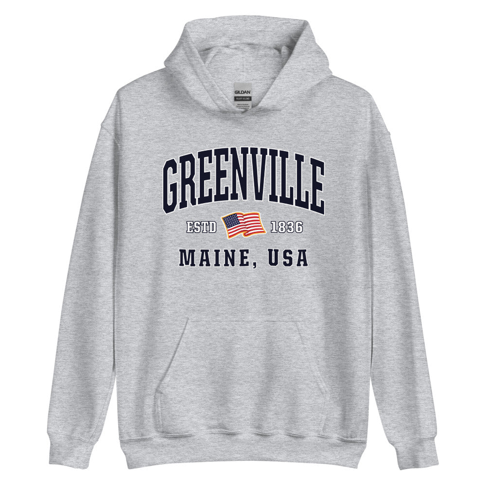 Patriotic Greenville Hoodie - USA Flag Greenville, Maine 4th of July Sweatshirt