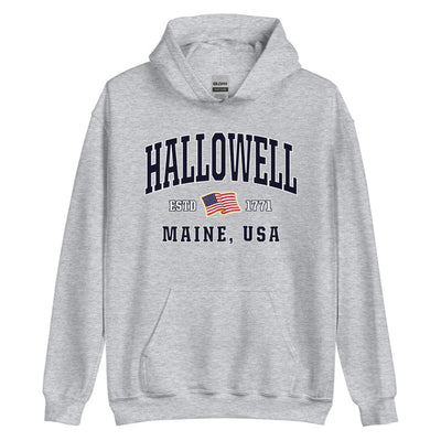 Patriotic Hallowell Hoodie - USA Flag Hallowell, Maine 4th of July Sweatshirt