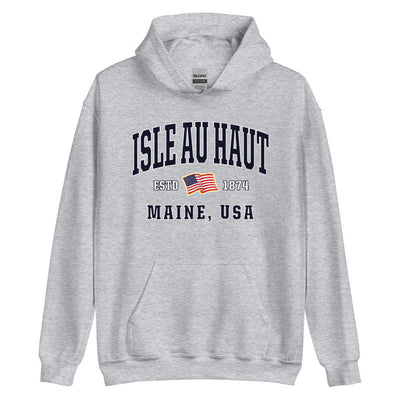 Patriotic Isle au Haut Hoodie - USA Flag Isle au Haut, Maine 4th of July Sweatshirt