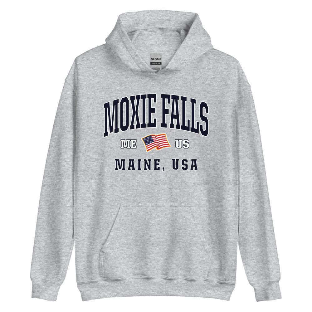 Patriotic Moxie Falls Hoodie - USA Flag Moxie Falls, Maine 4th of July Sweatshirt
