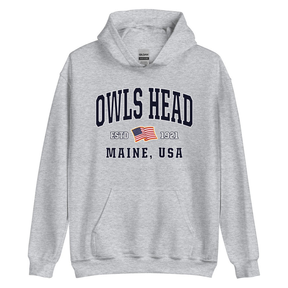 Patriotic Owls Head Hoodie - USA Flag Owls Head, Maine 4th of July Sweatshirt