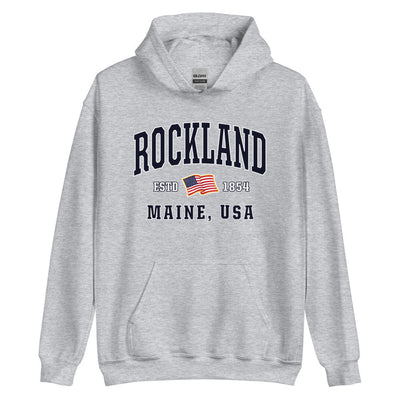 Patriotic Rockland Hoodie - USA Flag Rockland, Maine 4th of July Sweatshirt