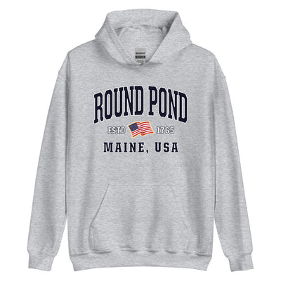 Patriotic Round Pond Hoodie - USA Flag Round Pond, Maine 4th of July Sweatshirt