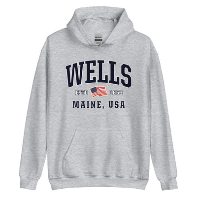 Patriotic Wells Hoodie - USA Flag Wells, Maine 4th of July Sweatshirt