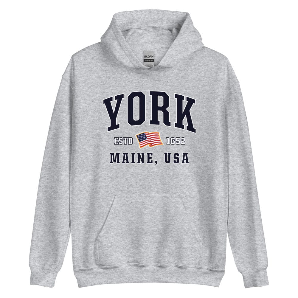 Patriotic York Hoodie - USA Flag York, Maine 4th of July Sweatshirt