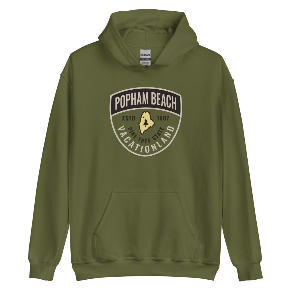 Popham Beach Maine Guide Badge, Warden-Style Hooded Sweatshirt (Hoodie)