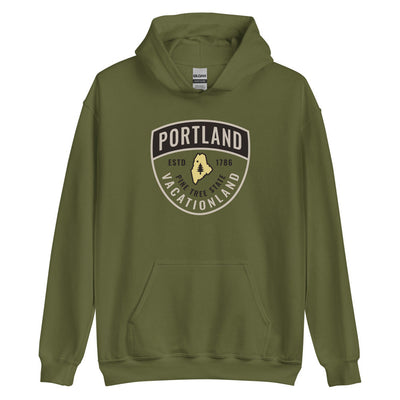 Portland Maine Guide Badge, Warden-Style Hooded Sweatshirt (Hoodie)-207 Threads