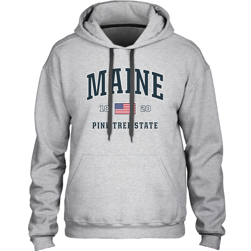 Red White & Blue Maine USA Flag American Patriotic Premium Hooded Sweatshirt (Unisex Hoodie) - 207 Threads