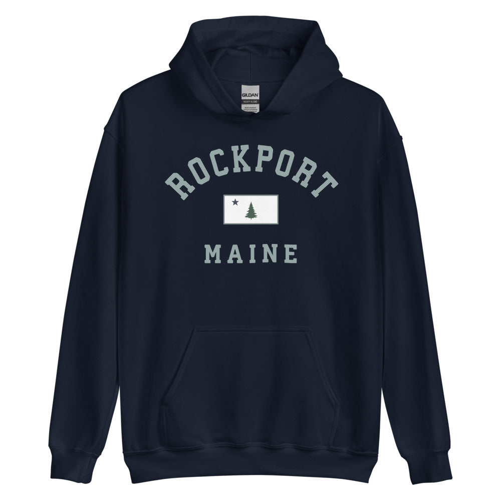 Rockport Sweatshirt - Vintage Rockport Maine 1901 Flag Hooded Sweatshirt