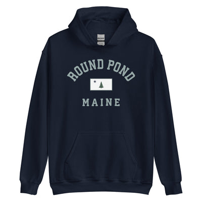 Round Pond Sweatshirt - Vintage Round Pond Maine 1901 Flag Hooded Sweatshirt