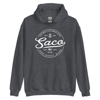 Saco Sweatshirt - Maine Travel Vacation Logo Souvenir Hoodie