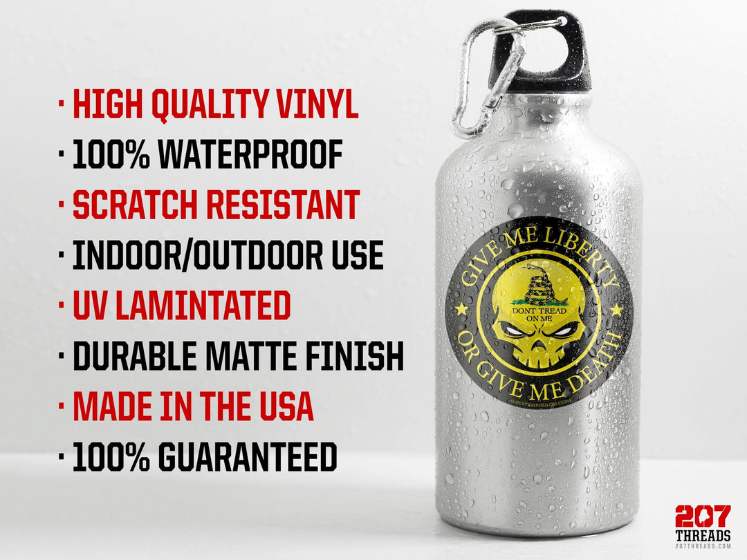 Skull Don't Tread On Me Stickers Gadsden Flag Decals American Patriotic Rattlesnake Yellow Black Constitution Liberty or Death USA Punisher