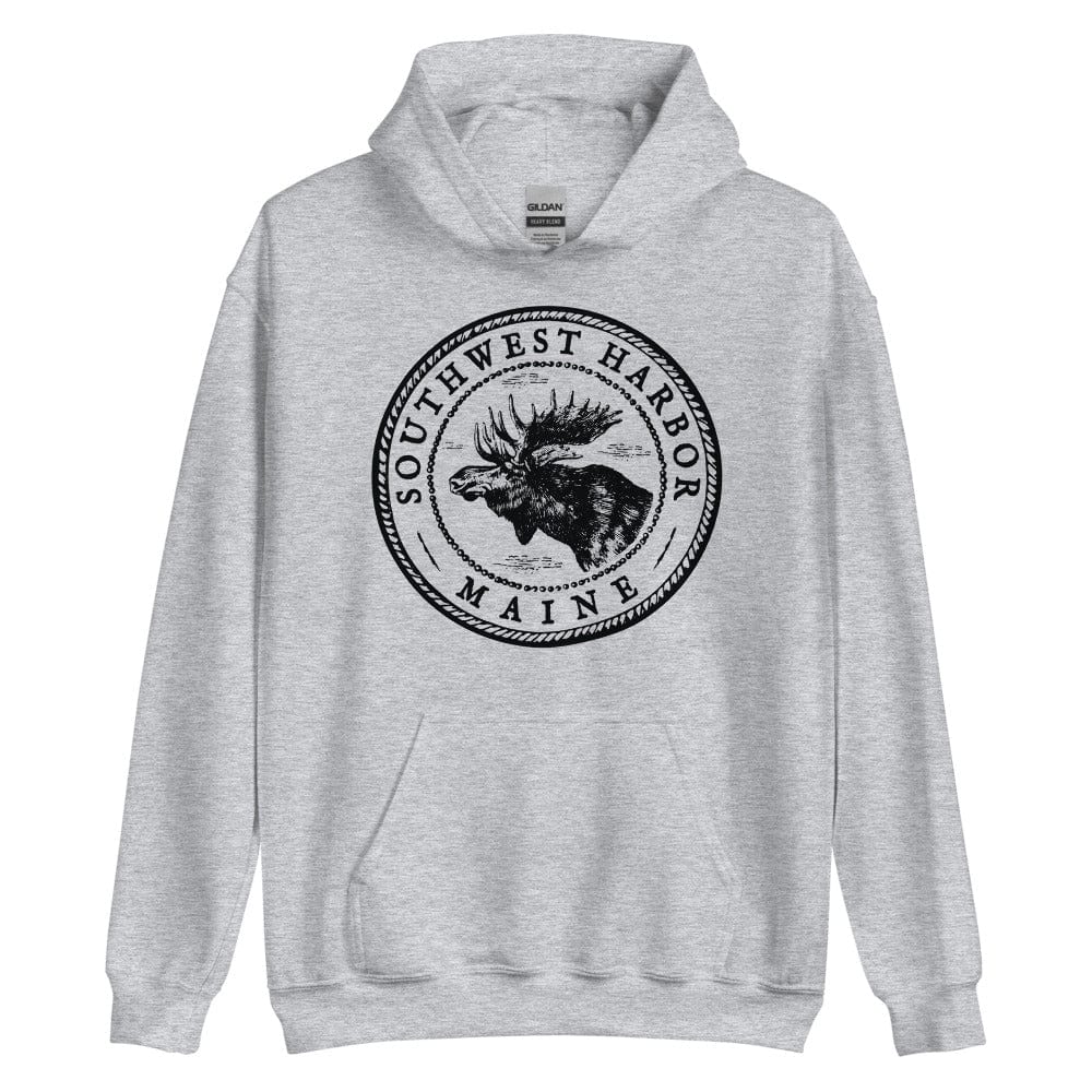 Southwest Harbor Moose Sweatshirt | Vintage Maine Moose Art Hoodie