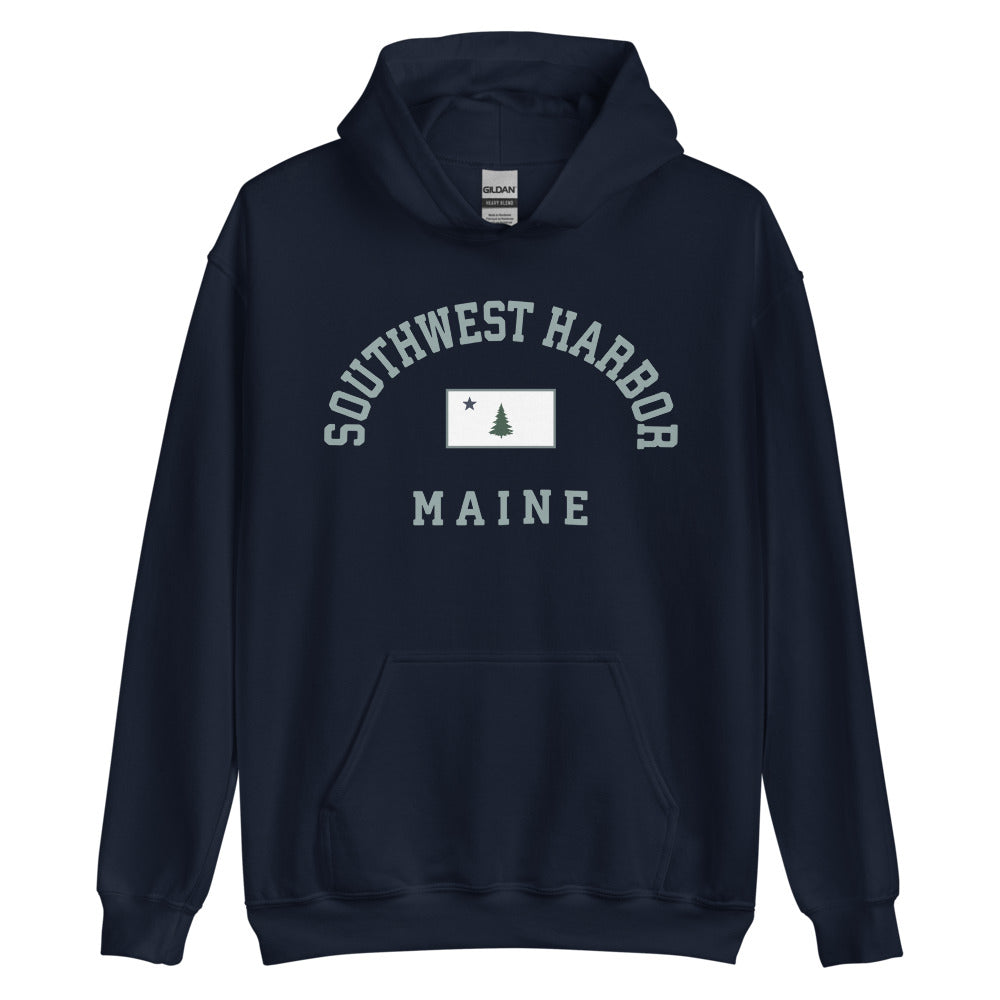 Southwest Harbor Sweatshirt - Vintage Southwest Harbor Maine 1901 Flag Hooded Sweatshirt