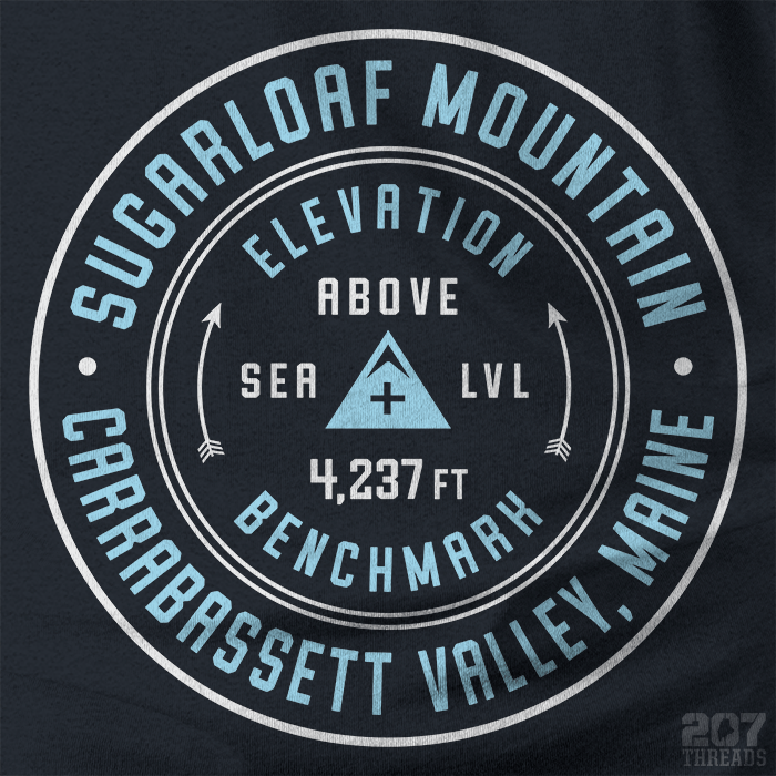 Sugarloaf Mountain Elevation Benchmark Logo Badge T-Shirt - 207 Threads