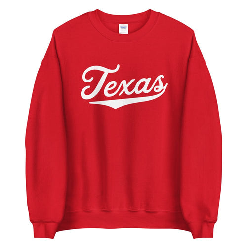 Super Comfy Women's Texas Crew Neck Sweatshirt | TX Texas Baseball Script Logo