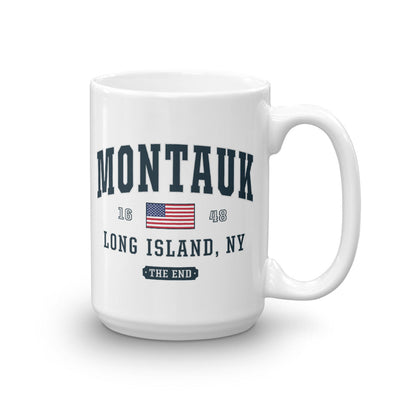USA Flag Montauk Mug -  Montauk New York Coffee Mug - Long Island NY - THE END - 207 Threads