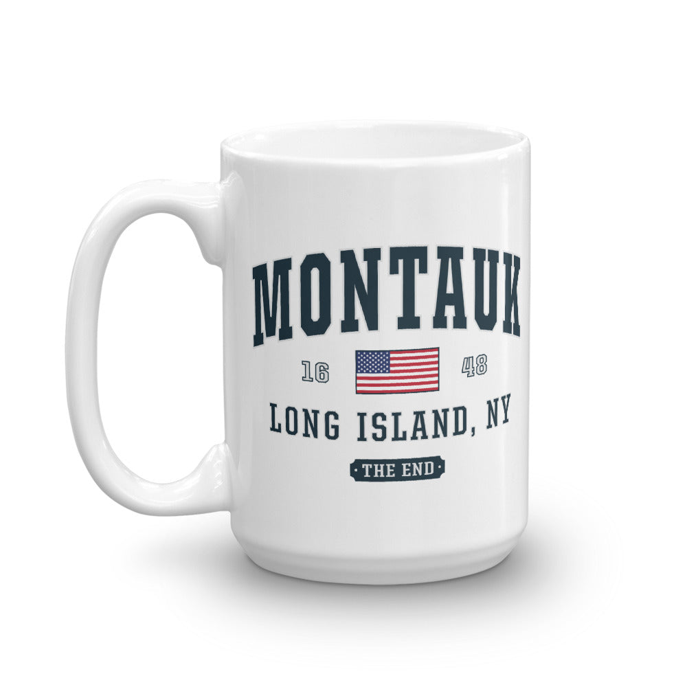 USA Flag Montauk Mug -  Montauk New York Coffee Mug - Long Island NY - THE END - 207 Threads