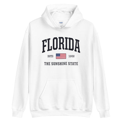 White USA Florida Hoodie Sweatshirt | Patriotic American Flag FL Hooded Sweatshirt