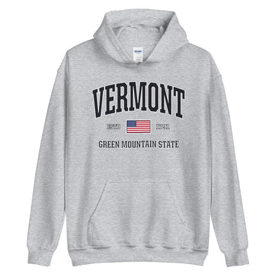 Light Sport Gray USA Vermont Hoodie Sweatshirt | Patriotic American Flag VT Hooded Sweatshirt