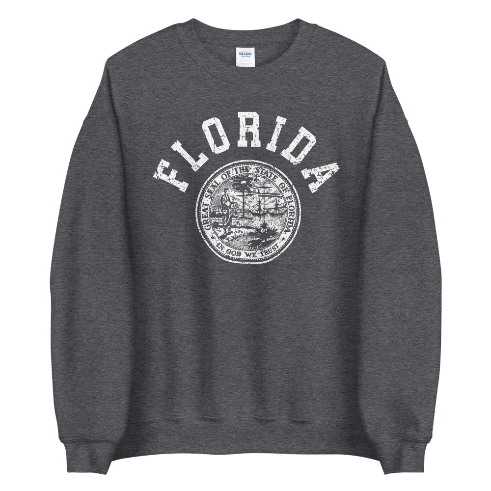 Vintage Florida University Sweatshirt, FL State College Style Crew Neck Sweater Dark Heather Gray