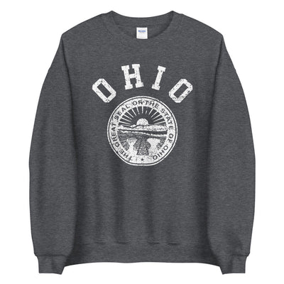 Dark Heather Gray Vintage Ohio University Sweatshirt, OH State College Style Crew Neck Sweater