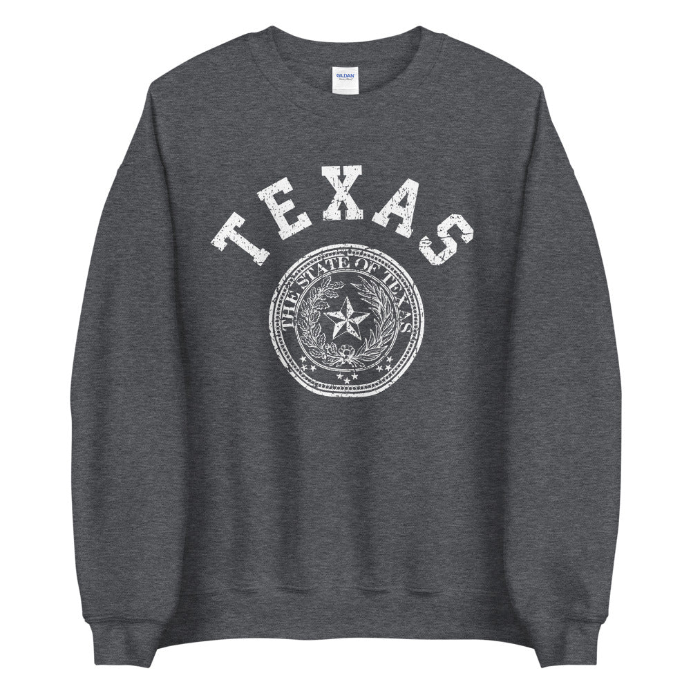 Dark Heather Gray Vintage Texas University Sweatshirt, TX State College Style Crew Neck Sweater