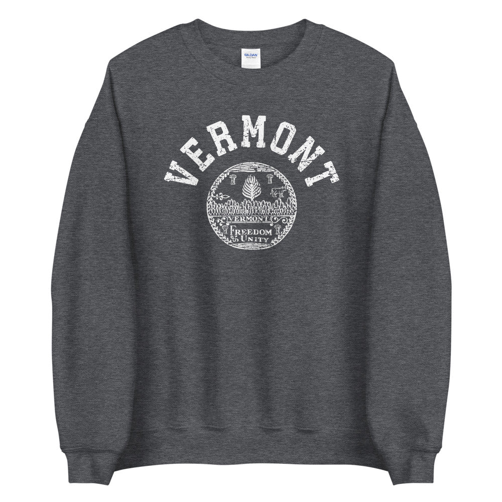 Dark Gray Heather Vintage Vermont University Sweatshirt, VT State College Style Crew Neck Sweater