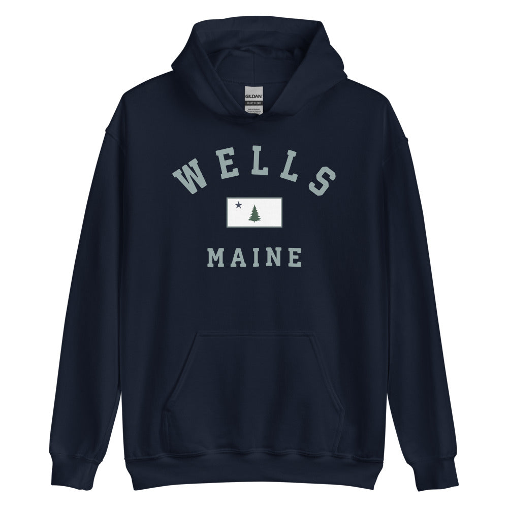 Wells Sweatshirt - Vintage Wells Maine 1901 Flag Hooded Sweatshirt