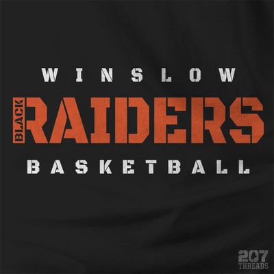 Winslow Black Raiders Basketball - Stencil Text Logo - Cozy & Warm Premium Hooded Sweatshirt (Unisex Hoodie) - 207 Threads