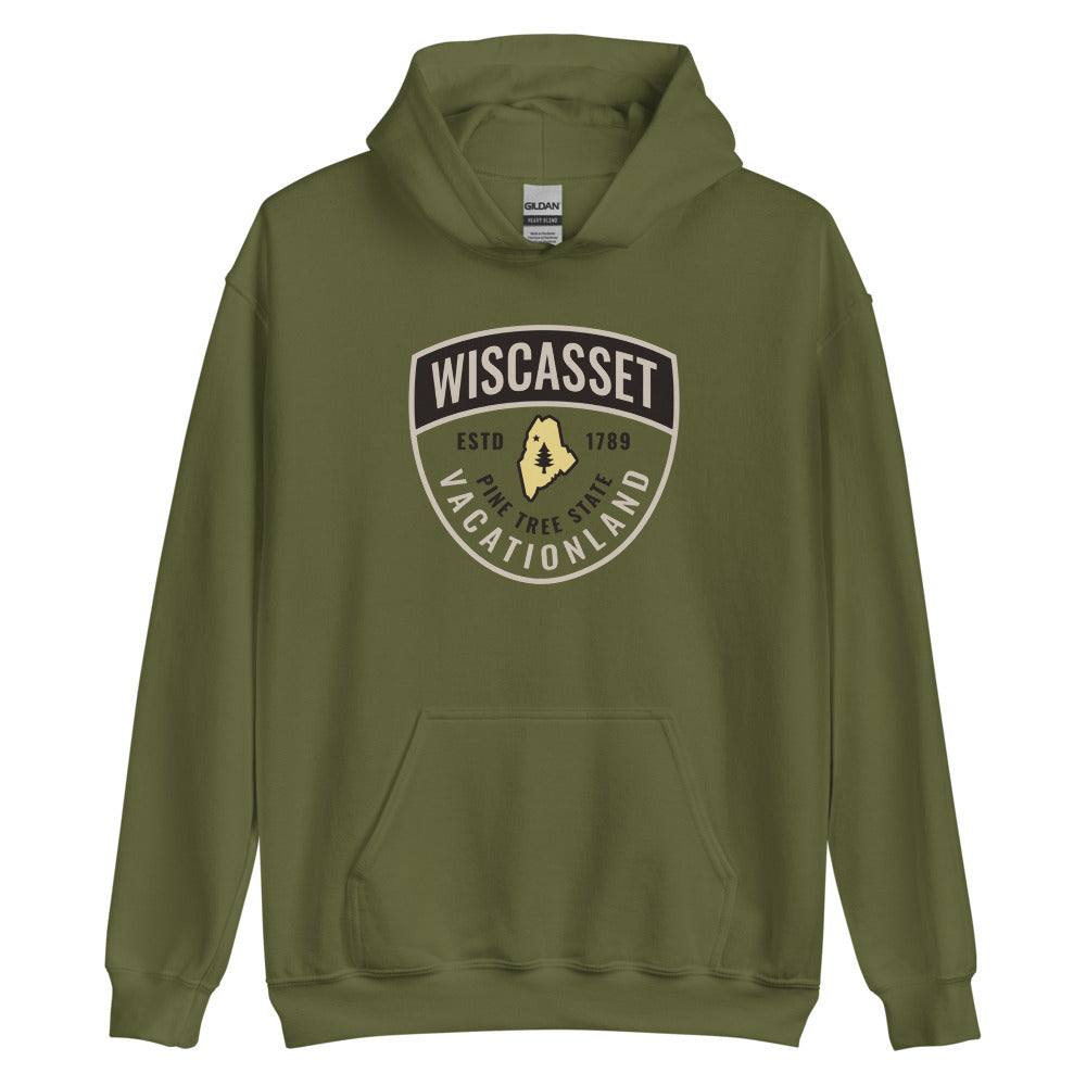 Wiscasset Maine Guide Badge, Warden-Style Hooded Sweatshirt (Hoodie)