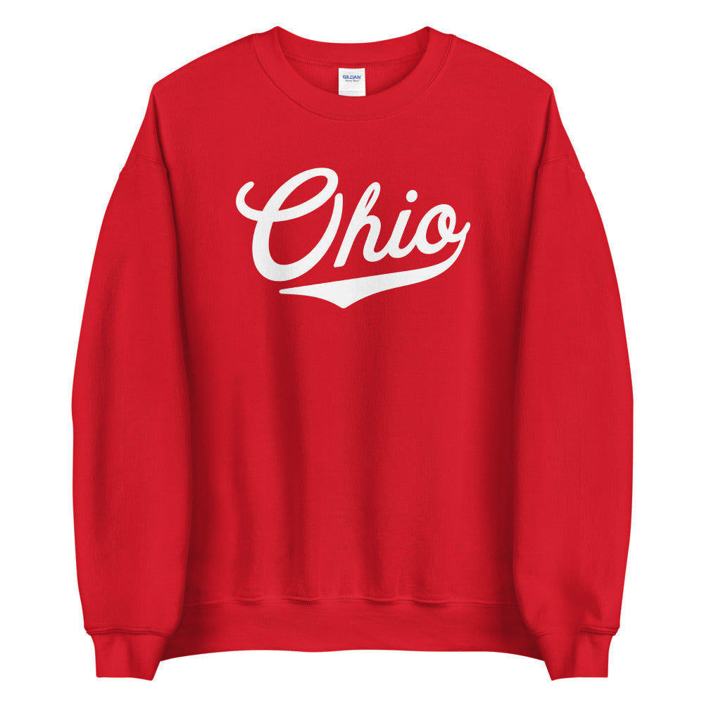 Women's Ohio Sweatshirt (Super Comfy!) - OH Ohio Crewneck Sweater Script Logo Red